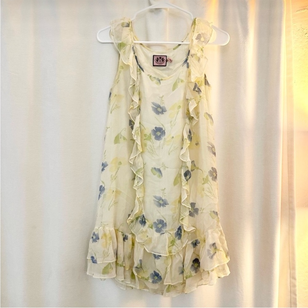 Y2K - Juicy Couture vintage - Ruffled Yellow Floral Silk Mini Dress - EUC